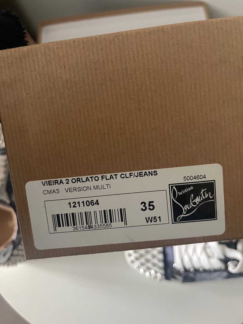 Christian Louboutin Men’s Navy Patterned and White Spike-Stud Sneakers - Picture 5 of 5